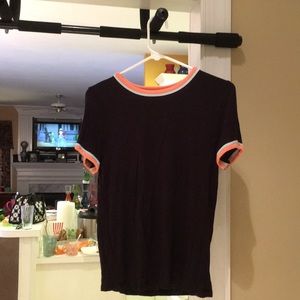 Black Shirt with pastel pink and blue lining